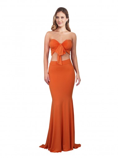 Arancia Stile sirena Senza spalline Spandex Lunga Formali Abiti da damigella donore / Abiti da sera / Abiti da ballo Online