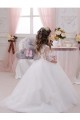 Avorio Abito da ballo Barca Tulle Pizzo Lunga Abiti da ragazza di fiori Online