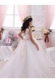 Avorio Abito da ballo Barca Tulle Pizzo Lunga Abiti da ragazza di fiori Online