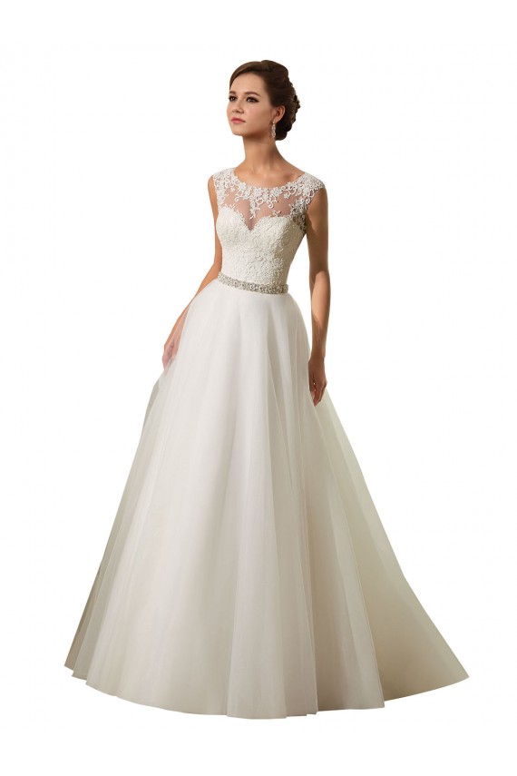 Avorio Abito da ballo Illusione Tulle Pizzo Abiti da sposa Online