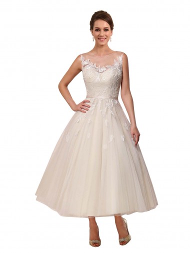 Avorio Abito da ballo Illusione Tulle Pizzo Abiti da sposa Online