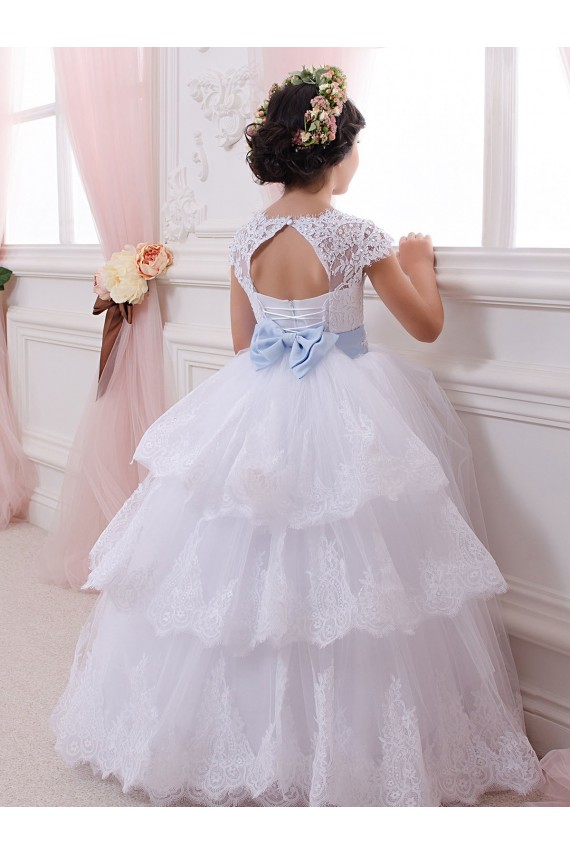 Avorio Abito da ballo Innamorato Tulle Pizzo Lunga Abiti da ragazza di fiori Online