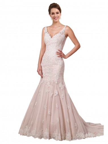 Avorio & Blush Stile sirena Scollatura a V Tulle Pizzo Abiti da sposa Online