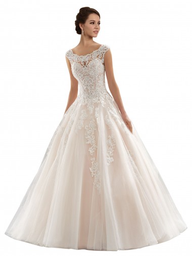 Avorio & Champagne Abito da ballo Barca Tulle Pizzo Abiti da sposa Online