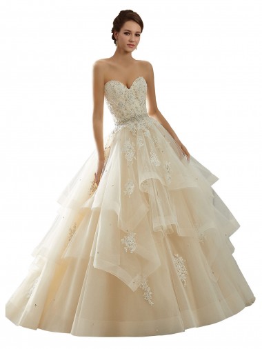 Avorio & Champagne Abito da ballo Innamorato Tulle Pizzo Abiti da sposa Online