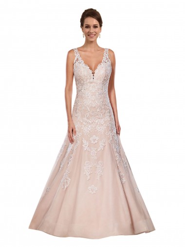 Avorio & Champagne Linea A Scollatura a V Pizzo Classico Abiti da sposa Online