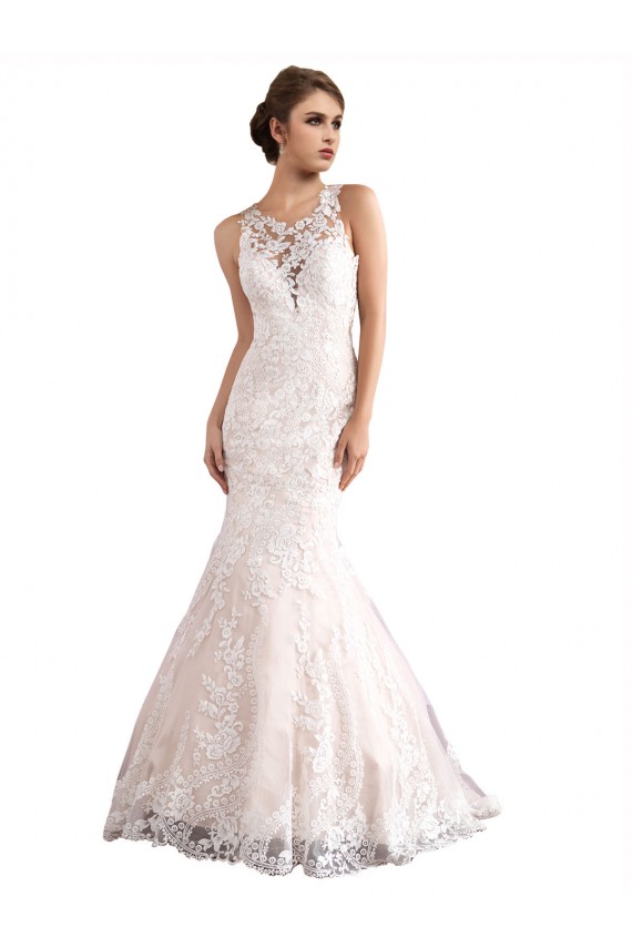 Avorio & Champagne Stile sirena Illusione Cattedrale di treno Tulle Pizzo Abiti da sposa Online