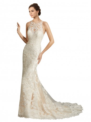 Avorio & Champagne Stile sirena Illusione Tulle Pizzo Classico Abiti da sposa Online