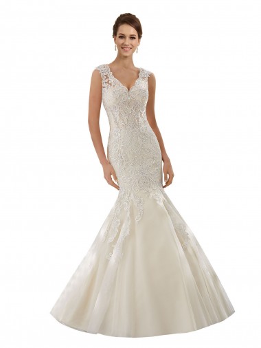 Avorio & Champagne Stile sirena Scollatura a V Tulle Pizzo Abiti da sposa Online