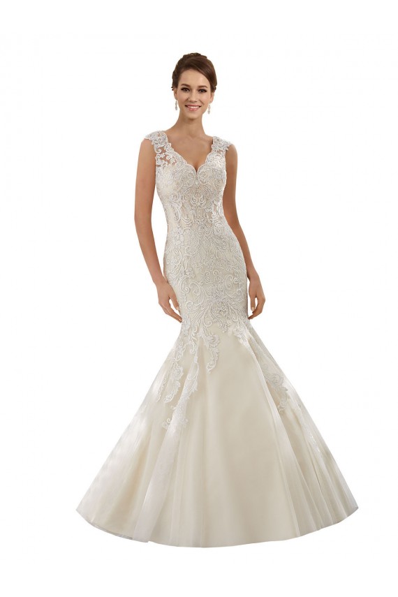 Avorio & Champagne Stile sirena Scollatura a V Tulle Pizzo Abiti da sposa Online
