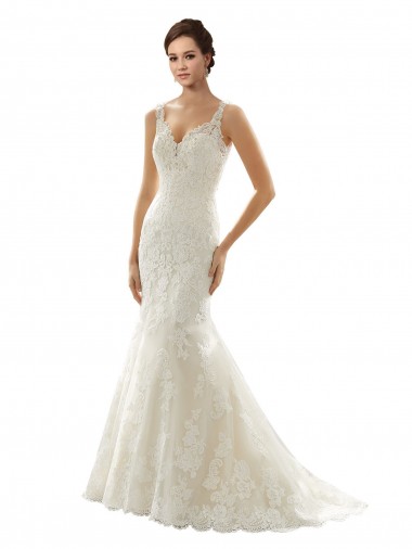 Avorio & Champagne Stile sirena Scollatura a V Tulle Pizzo Abiti da sposa Online