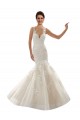 Avorio & Champagne Stile sirena Scollatura a V Tulle Pizzo Classico Abiti da sposa Online