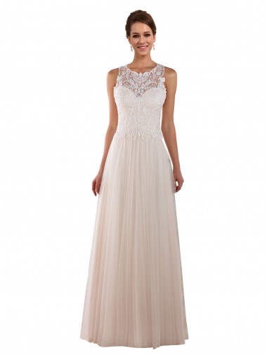 Avorio Linea A Alto Collo Tulle Pizzo Boho Abiti da sposa Online