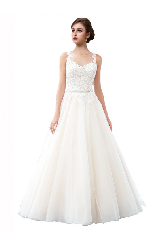 Avorio Linea A Illusione Cattedrale di treno Tulle Pizzo Spiaggia Abiti da sposa Online