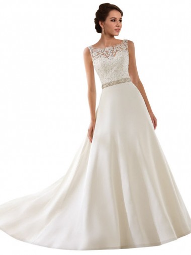Avorio Linea A Illusione Pizzo Abiti da sposa Online