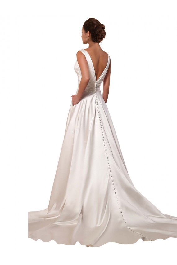 Avorio Linea A Scollatura a V Raso Abiti da sposa Online