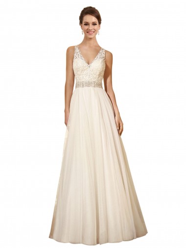 Avorio Linea A Scollatura a V Tulle Abiti da sposa Online