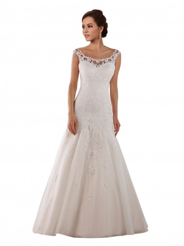 Avorio Linea A Scoop Tulle Abiti da sposa Online