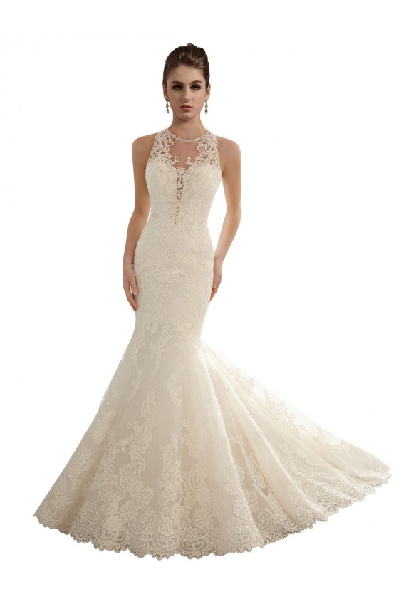 Avorio Stile sirena Illusione Pizzo Abiti da sposa Online