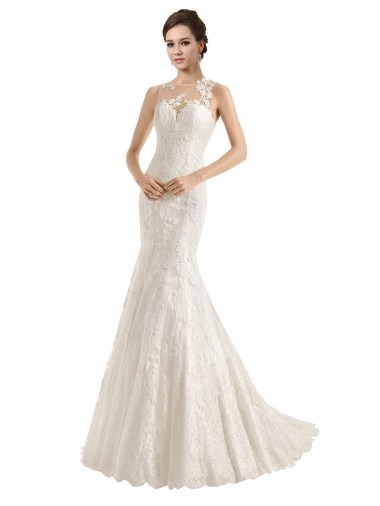 Avorio Stile sirena Illusione Pizzo Abiti da sposa Online