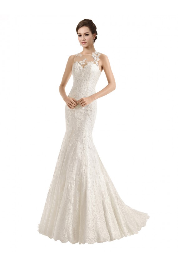 Avorio Stile sirena Illusione Pizzo Abiti da sposa Online
