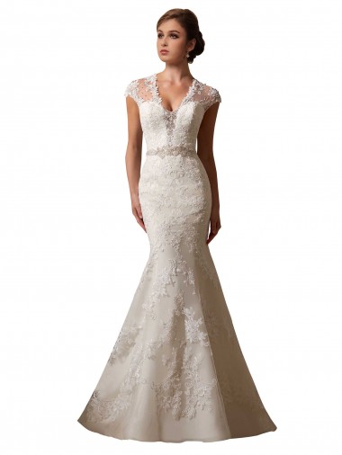 Avorio Stile sirena Illusione Scollatura a V Tulle Pizzo Abiti da sposa Online