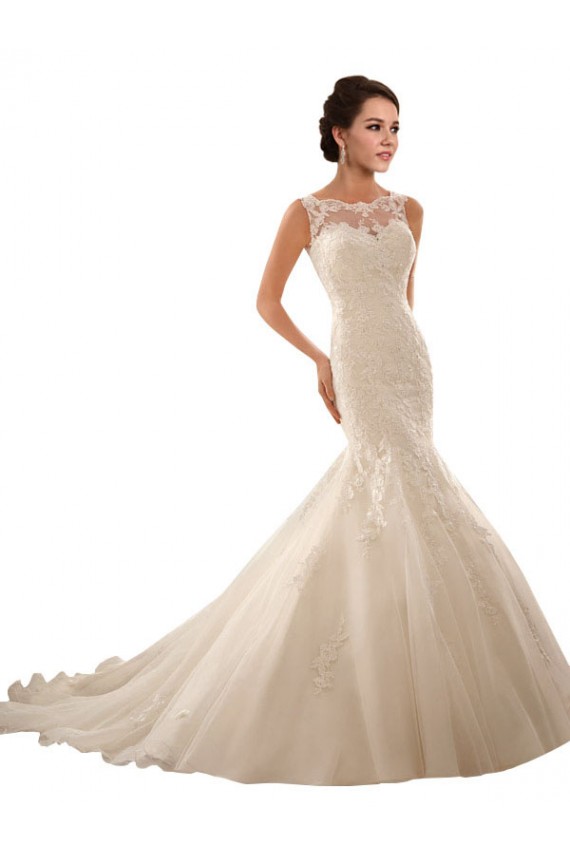 Avorio Stile sirena Illusione Tulle Pizzo Abiti da sposa Online
