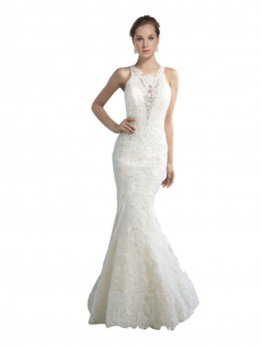 Avorio Stile sirena Illusione Tulle Spiaggia Abiti da sposa Online