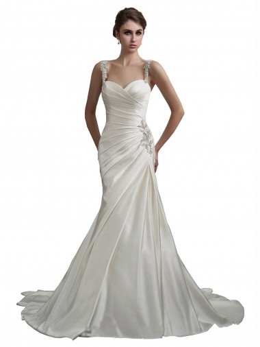 Avorio Stile sirena Innamorato Raso Spiaggia Abiti da sposa Online