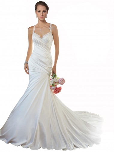 Avorio Stile sirena Innamorato Raso Spiaggia Abiti da sposa Online