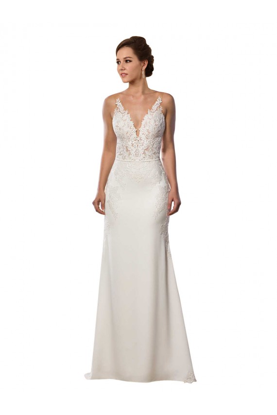 Avorio Stile sirena Scollatura a V Pizzo Crespo Elastico Abiti da sposa Online
