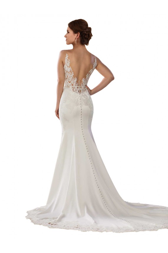 Avorio Stile sirena Scollatura a V Pizzo Crespo Elastico Abiti da sposa Online