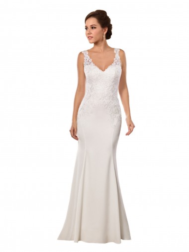 Avorio Stile sirena Scollatura a V Pizzo Crespo Elastico Abiti da sposa Online