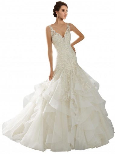 Avorio Stile sirena Scollatura a V Tulle Abiti da sposa Online