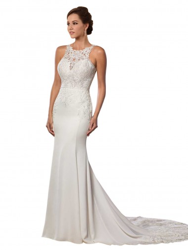 Avorio Tubino Alto Collo Pizzo Abiti da sposa Online