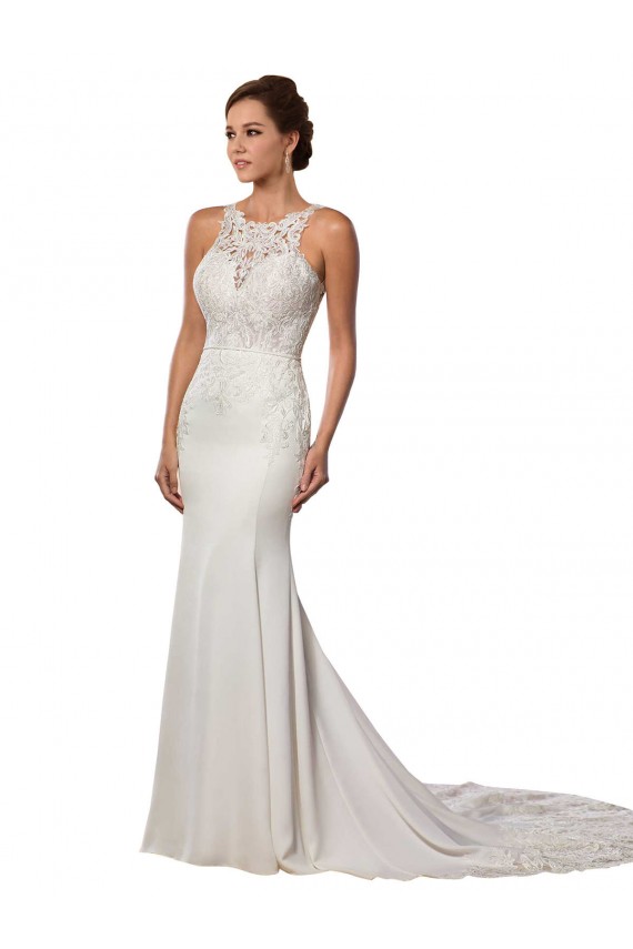 Avorio Tubino Alto Collo Pizzo Abiti da sposa Online