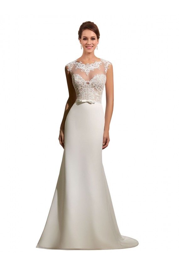 Avorio Tubino Illusione Chiffona Pizzo Abiti da sposa Online