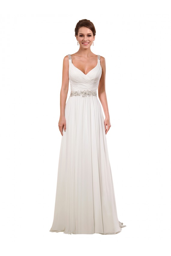 Avorio Tubino Scollatura a V Chiffona Classico Abiti da sposa Online