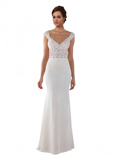 Avorio Tubino Scollatura a V Pizzo Crespo Elastico Abiti da sposa Online