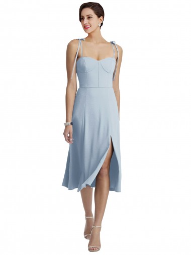 Azzurro cielo Linea A Innamorato Midi Crespo Elastico Corto Abiti da damigella donore / Abiti da ballo / Abiti da cocktail Online