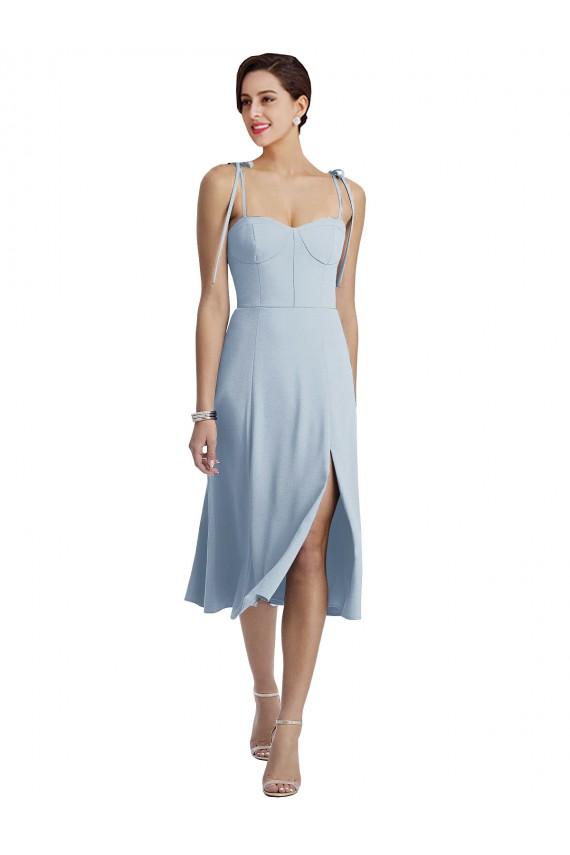 Azzurro cielo Linea A Innamorato Midi Crespo Elastico Corto Abiti da damigella donore / Abiti da ballo / Abiti da cocktail Online