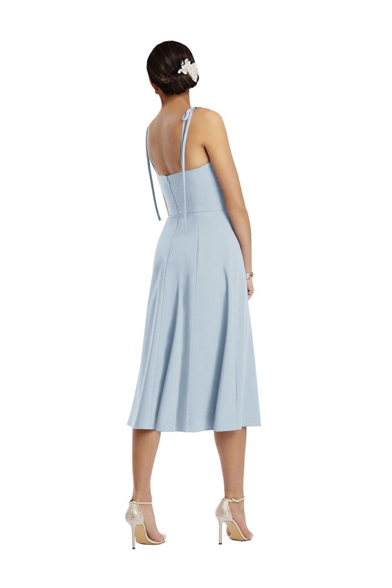 Azzurro cielo Linea A Innamorato Midi Crespo Elastico Corto Abiti da damigella donore / Abiti da ballo / Abiti da cocktail Online