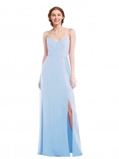 Azzurro cielo Linea A Sottili Scollatura a V Chiffona Lunga Formali Abiti da damigella donore / Abiti da sera Online