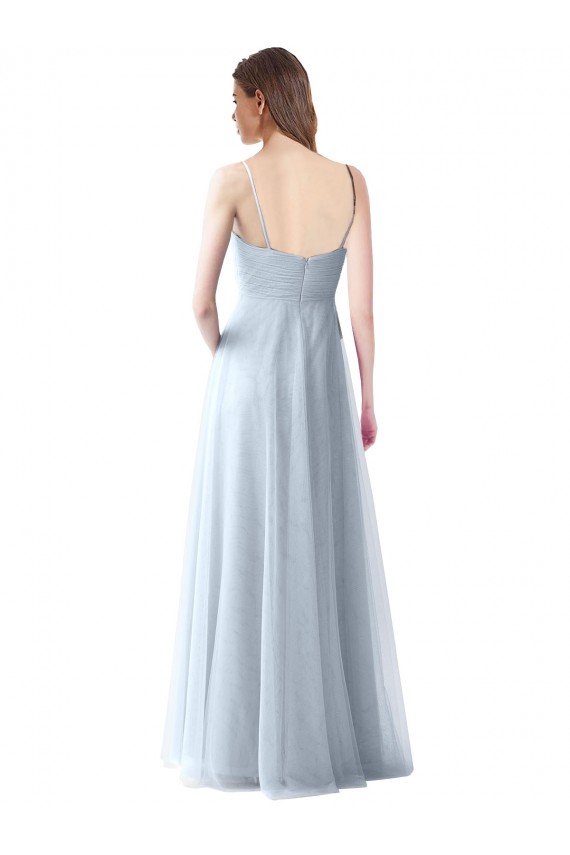 Azzurro cielo Linea A Sottili Scollatura a V Tulle Lunga Abiti da damigella donore Online