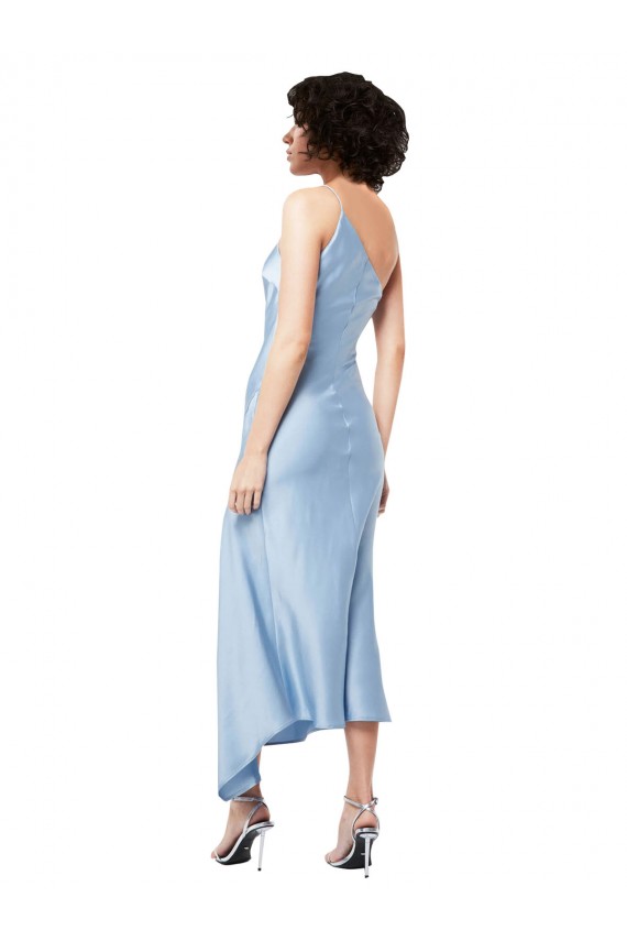 Azzurro cielo Linea A Una spalla Midi Raso Setoso Corto Abiti da damigella donore / Abiti da sera / Abiti da cocktail Online