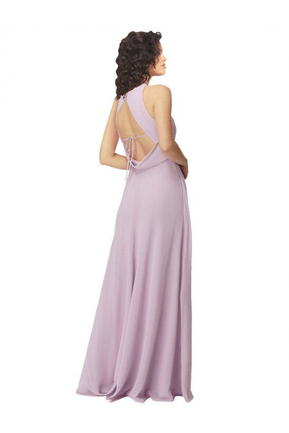 Bagliore rosa Linea A Capestro Alto Collo Chiffona Lunga Abiti da damigella donore Online