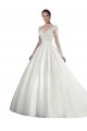 Bianco Linea A Illusione Cattedrale di treno Raso Pizzo Abiti da sposa Online