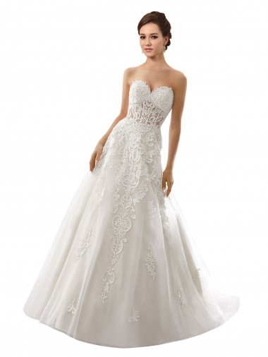 Bianco Linea A Innamorato Tulle Pizzo Abiti da sposa Online