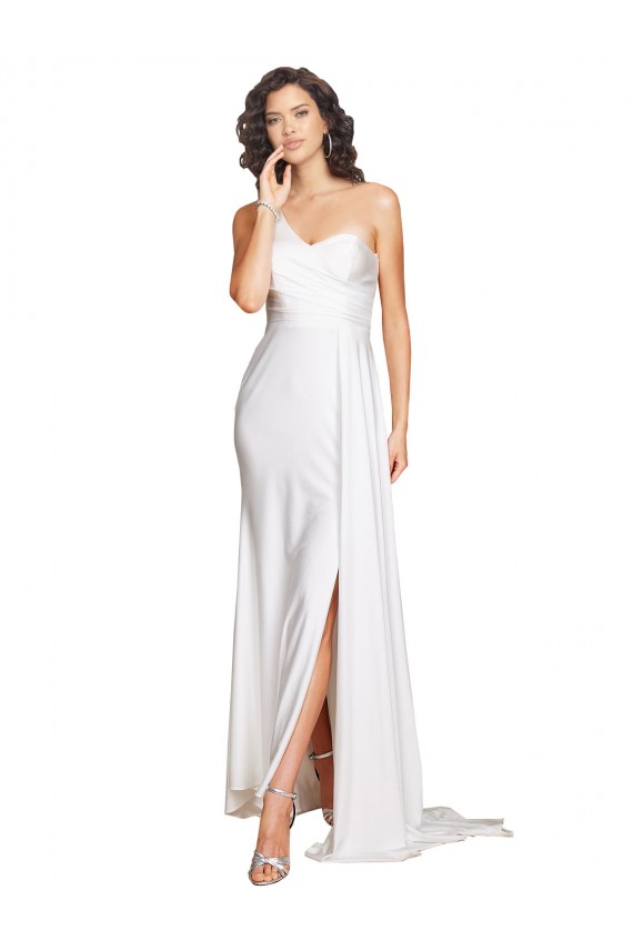 Bianco Linea A Una spalla Raso Setoso Abiti da sposa Online