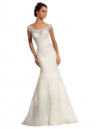 Bianco Stile sirena Barca Pizzo Abiti da sposa Online